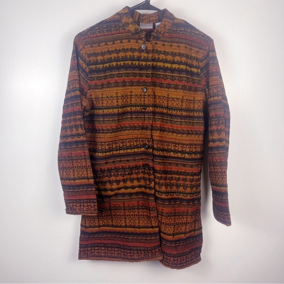 Chico's Women's Tan Embroidered Print Jacquard 8-Button Jacket | Size 2 - Picture 6 of 6